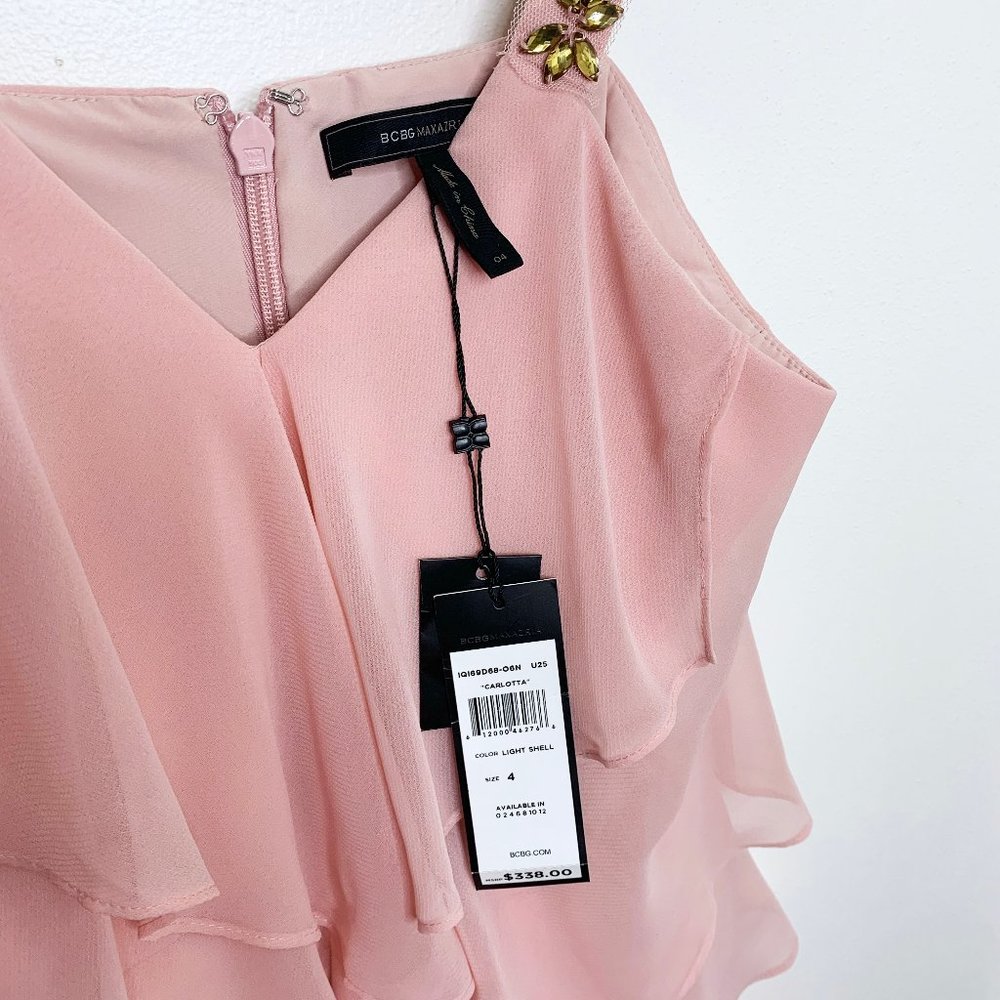 BCBGMAXAZRIA - Light Shell Carlotta Ruffle Halter Dress - Picture 4 of 8